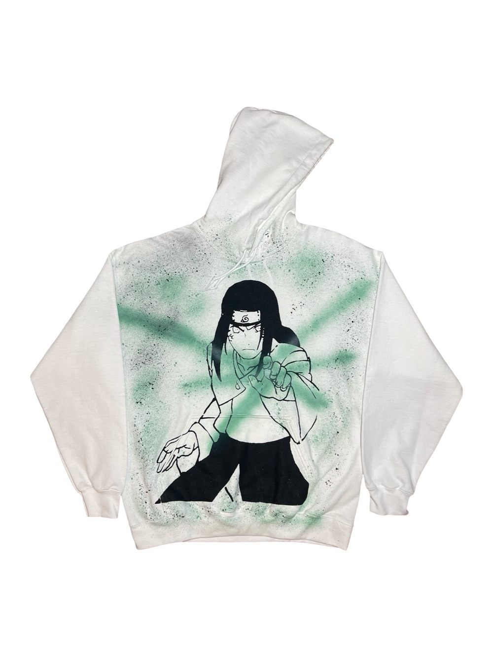Custom Naruto Sasuke Uchiha Anime Hoodie Spray Paint Streetwear VOID White Green